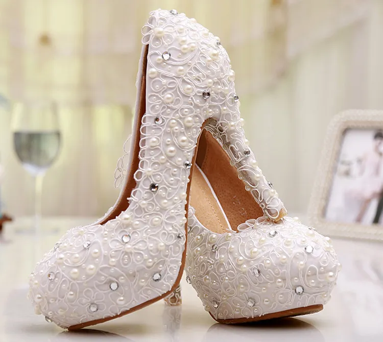 White Lace Flower Wedding Dress Shoes Bridesmaid Shoes Bridal Shoes Banquet Evening Party Prom Princess Shoes Low/Middle/High heel