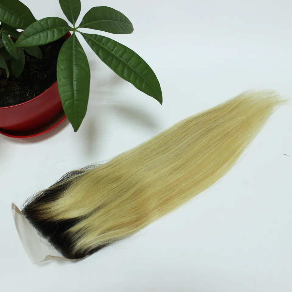 ombre 4x4 1b 613 dark root blonde hair peruvian straight hair lace closure free part