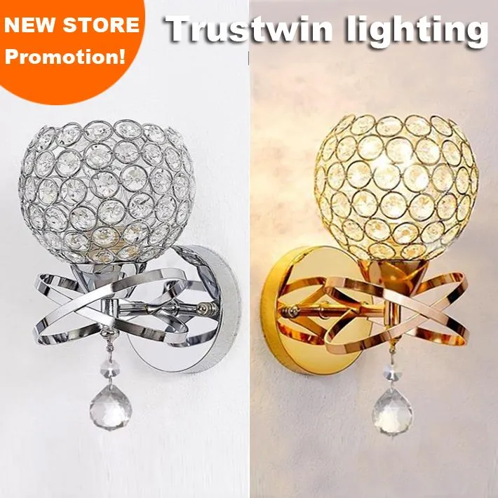 Boll Round Globe Crystal Wall Light Living Corridor Silver Golden Trair Crystal Wall Sconce Bedroom Bedside Crystal Wall Lamp