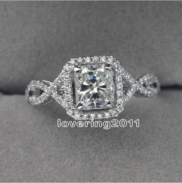 size 5-10 wholesale princess Engagement jewelry white topaz 925 sterling silver filled Wedding Diamonique simulated Diamond Ring set gift