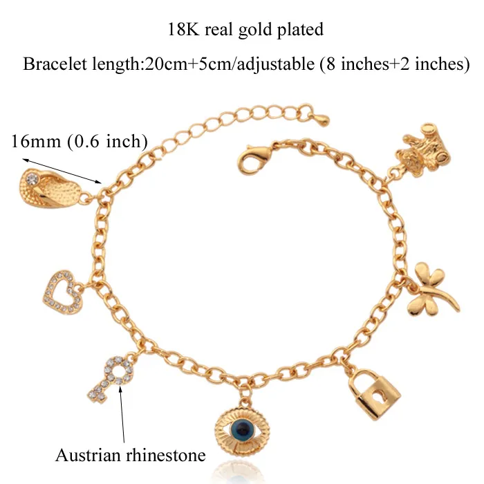 18K reales Gold überzog schlechte Augen nette Armband Key Lock Bär Herz-Qualitäts-Armbänder für Mädchen Schmuck Großhandel YH5184