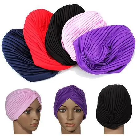 Stretchy Turban Head Wrap Band Sleep Hat Chemo Bandana Hijab Pleated Cap Big Satin Bonnet Turban