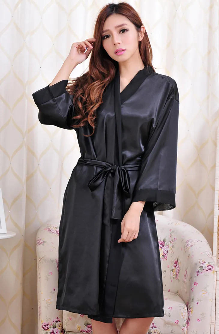 2017 Damen Damen Solid Plain Satin Rayon Robe Pyjama Dessous Nachtwäsche Kimono Kleid Pyjama #3726