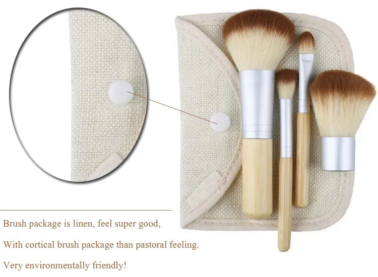 Ensemble de pinceaux de maquillage avec manche en bambou naturel, 4 pièces, Kit d'outils cosmétiques, pinceaux pour fard à joues en poudre avec sac en lin de chanvre, gratuit DHL, gratuit