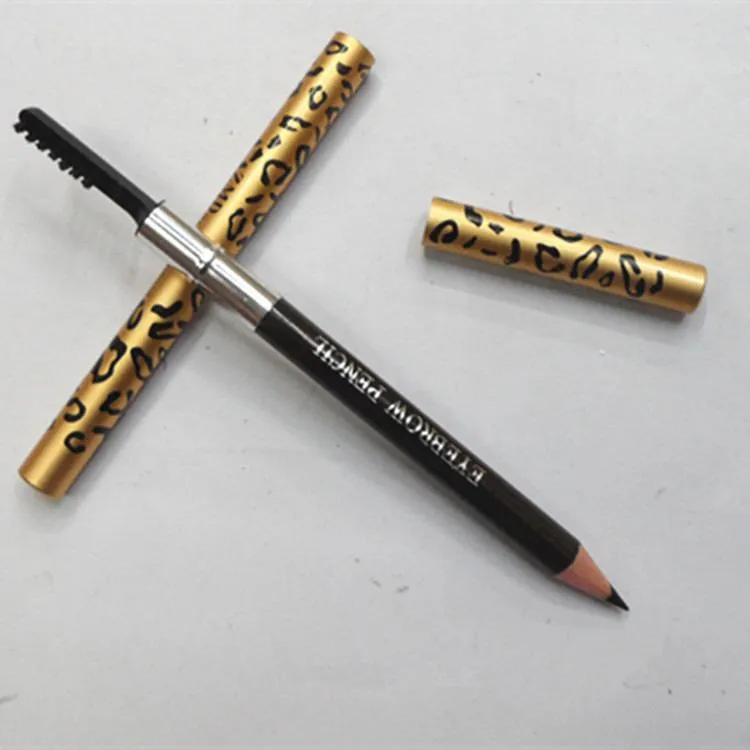 Pencil With Brush 2 in 1 Eyebrow Leopard Design Metal Casing Two Sides Eyebrow Pencil