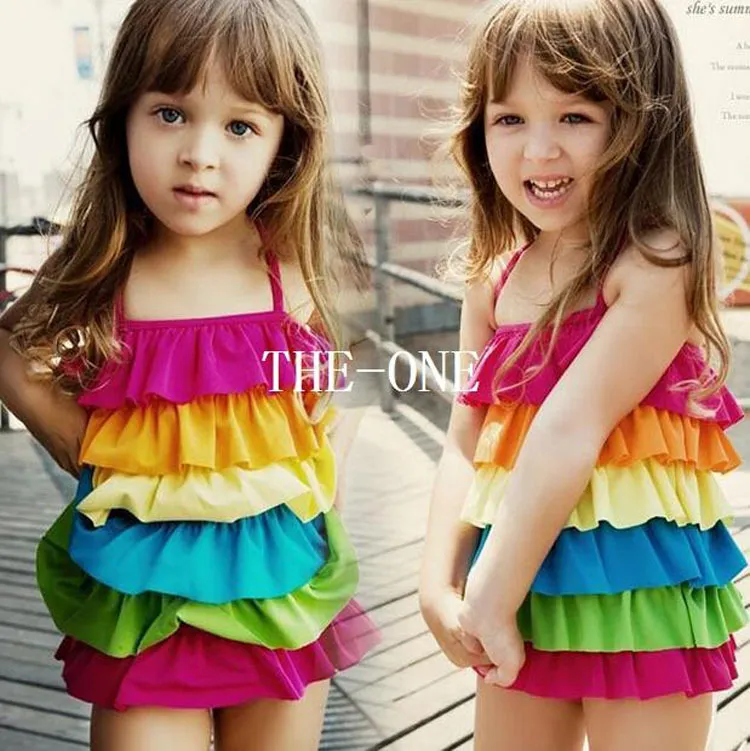 rainbow swimsuit girl swimsuit swimwear kids girl one piece swimsuit bathing suit one piece swimsuit Cake layered Swimsuit 