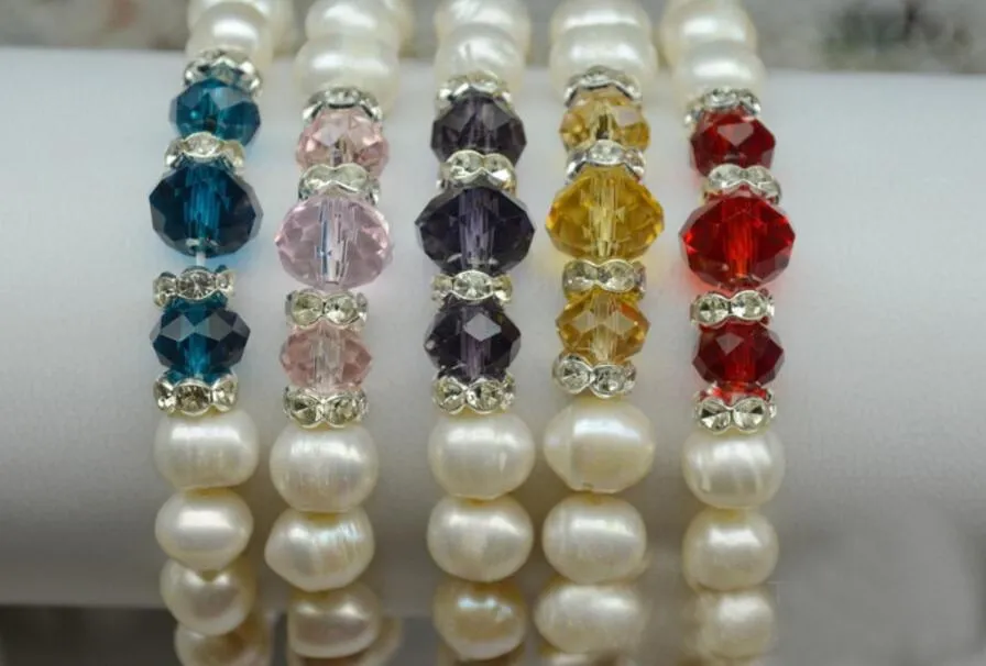 7-8 MM 100% pur naturel eau douce perles d'huître cristal Bracelet charme force élastique perle bijoux mariage perle Bracelet