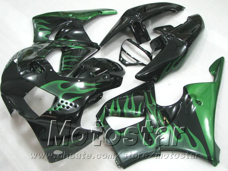 Högkvalitativ fairing kit för Honda CBR900RR Fairings 1998 1999 Green Flames i svart karosseri CBR900 RR CBR919 98 99 QD8