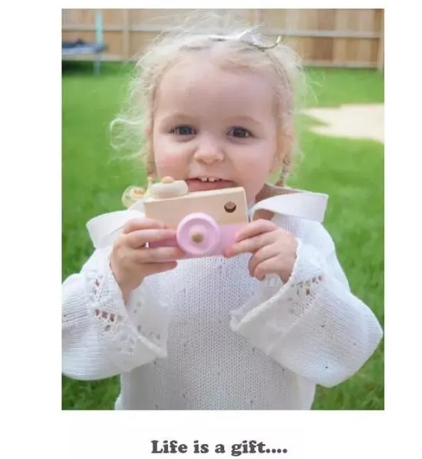 8 couleurs mini-jouet de caméra en bois accrochée au cou antistatique et en bois naturel pour enfants décoration de chambre pour les enfants pour bébé