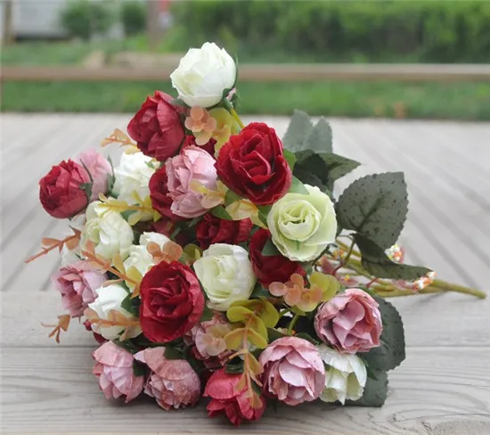 Silk Rose Flower Bunch 30 cm/11.81 inch Peony Bridal Bouquet Wedding Party Centeretje Huisdecoratie Kunstmatige bloemkoppen/Bush -arrangement