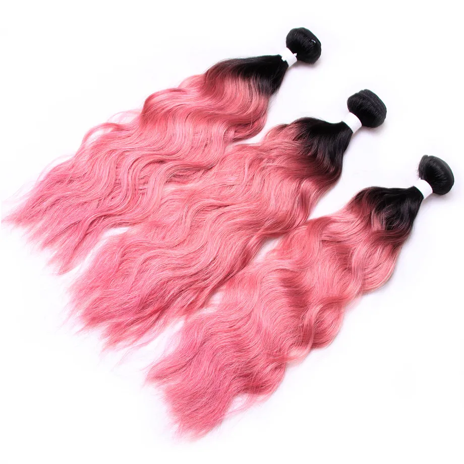 Fasci di capelli umani bagnati e ondulati Vendita superiore Ombre Tessuto di capelli umani 1B Fasci di onde d'acqua rosa Ombre economici a due toni Capelli brasiliani