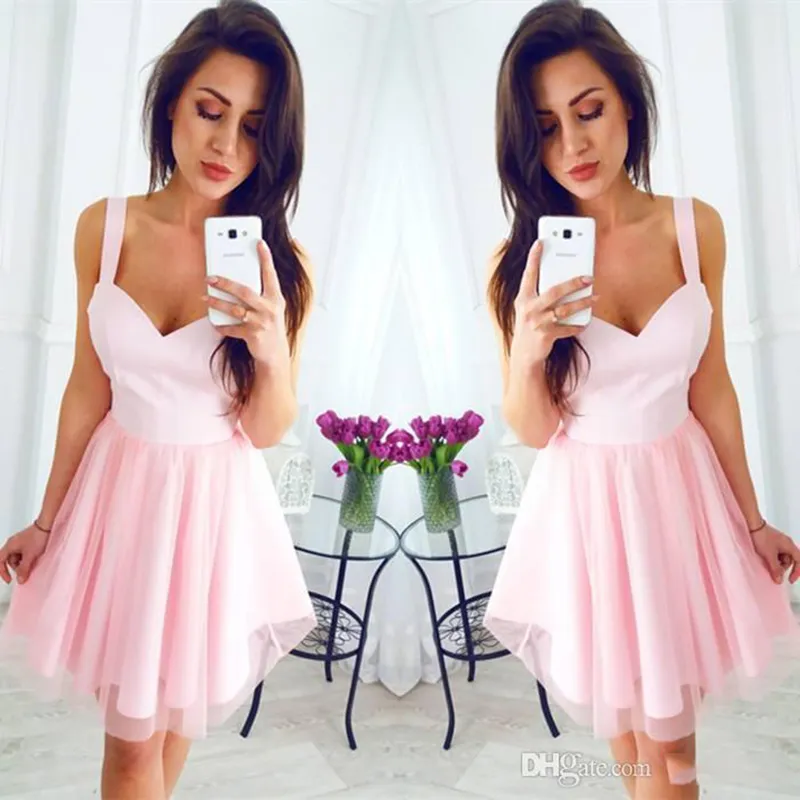 Vestido Formatura Curto Pink Chiffon Homecoming Dresses Simple Style Spaghetti Straps Sweetheart Backless Short Prom Dress Cocktail Dresses