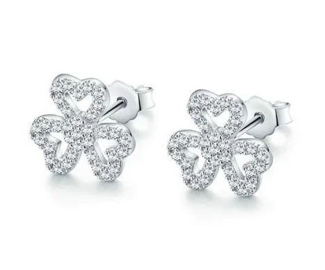 925 Sterling Silver Earrings Fashion Jewelry Heart-Shaped Lucky Clover Crystal Blink Blink Stud Earring for Women Girls High Quality