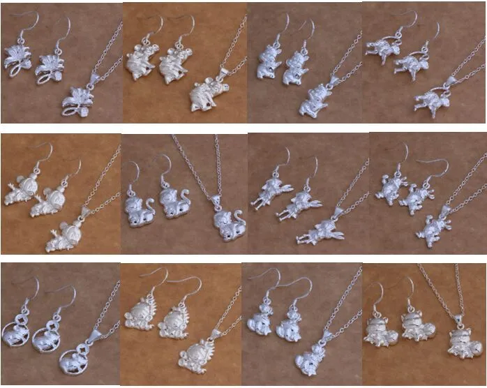 Free Shipping with tracking number New Fashion women's charming jewelry 925 silver 12 mix jewelry set 1449