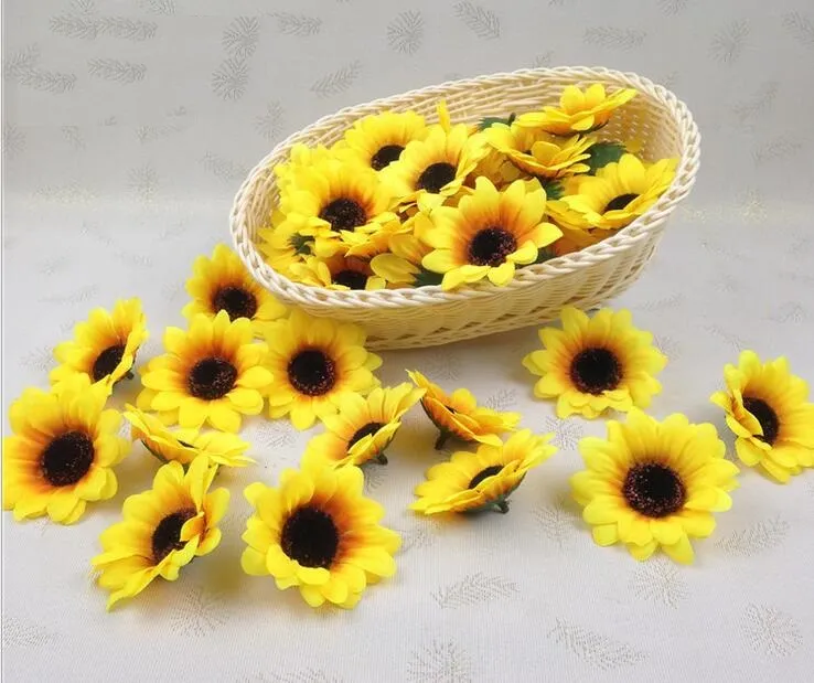 100 pezzi da 2,8 pollici di semi di girasole, teste di fiori di seta artificiale per la decorazione di bouquet da sposa per la casa di nozze