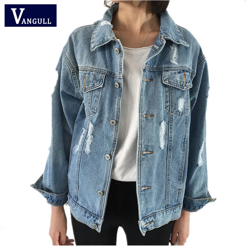 Gros-Printemps Automne Surdimensionné Jeans Veste Femmes 2017 Nouveau Lâche Jean Veste Manteau Femme Déchiré Petit Ami Denim Vestes Vente Chaude