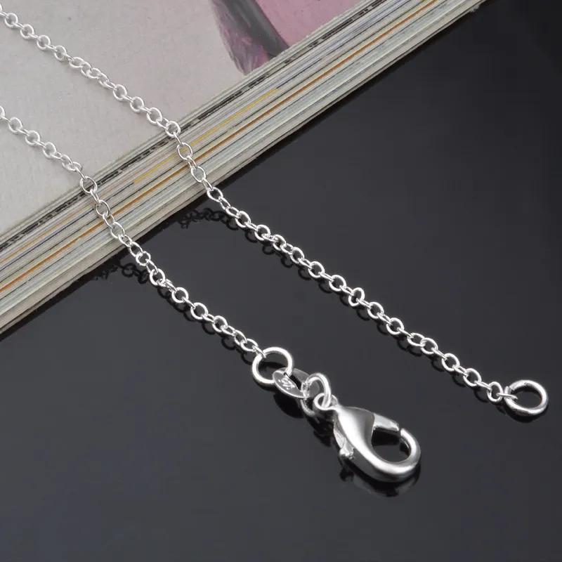 100pcs /lot 925 Sterling Silver plating Rolo " O " Chain Necklaces 1mm 16/18/20/22/24'' 925 Silver Chains Fit Pendant Jewelry