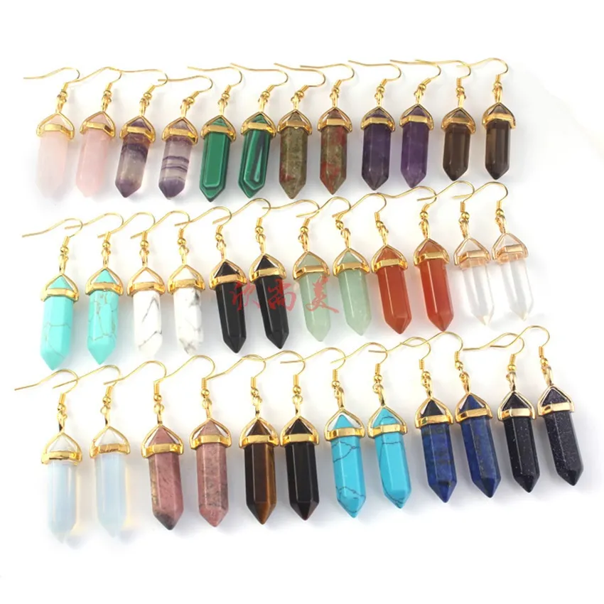 30 색 Drusy Fashion Natural Stone Charms 귀걸이 육각 프리즘 Druzy Gemstone Chakra Dangle Earring Charm Women Jewelry