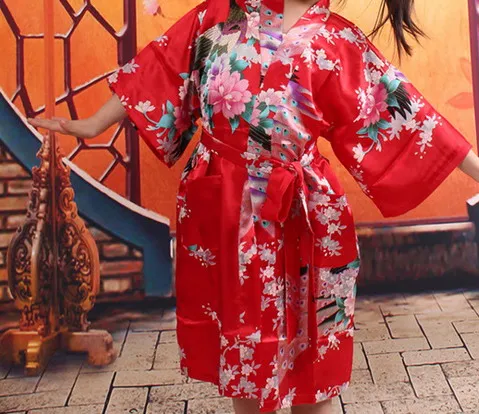 girls royan silk Robe Satin Pajama gown Peacock Lingerie Sleepwear Kimono Bath Gown pjs Nightgown #3765