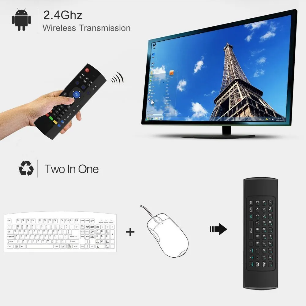 2.4GHz Wireless Keyboard MX3 IR Learning Mode Fly Air Mouse Controle Remoto para Android Smart TV Box / 