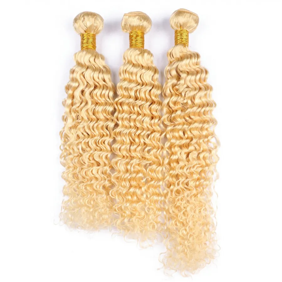 613 금발의 심해 파장 머리 묶음 브라질 처녀 인간 머리 깊은 곱슬 금발 remy remy hair process bundles lot 7421611