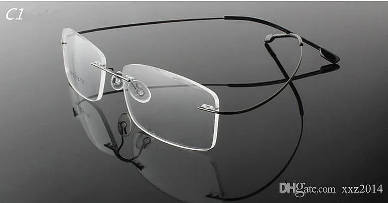 Billigt grossistmode och kontrakterat unisex Superlight Optical Myopia Rimless Memory Frame 1190 Style 10 Färg för receptbelagda glasögon
