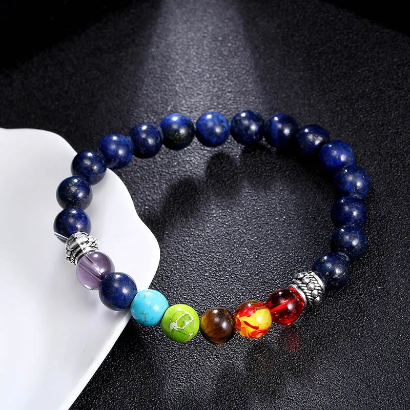 5 Stile Perlenarmband Tigeraugen Braun Blau Stein 7 Chakra Heilung Balance Perlen Armband Yoga Lebensenergie Schmuck für Männer Frauen D149S