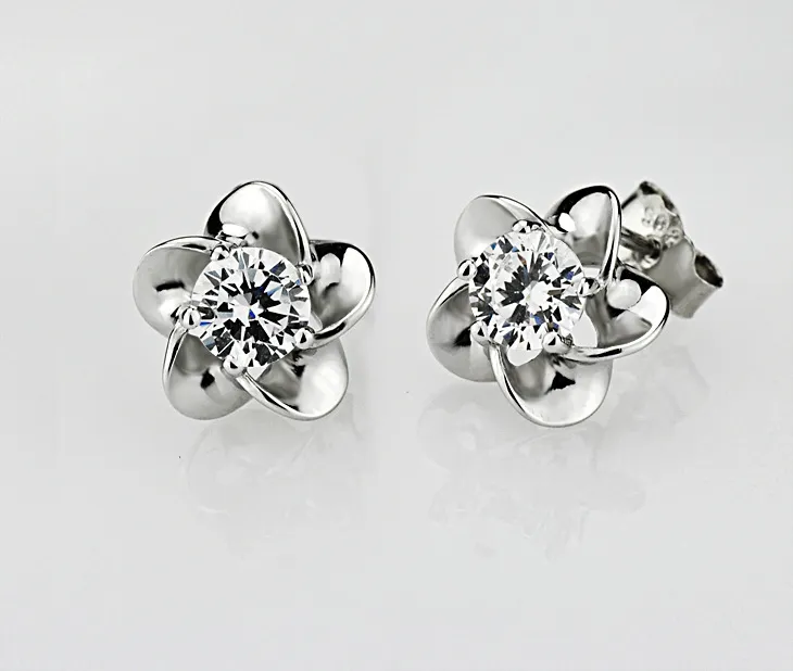Silver Stud Earrings Hot Sale Crystal Flower Earring for Women Girl Party Gift Fashion Jewelry Wholesale Free Ship - 0156WH