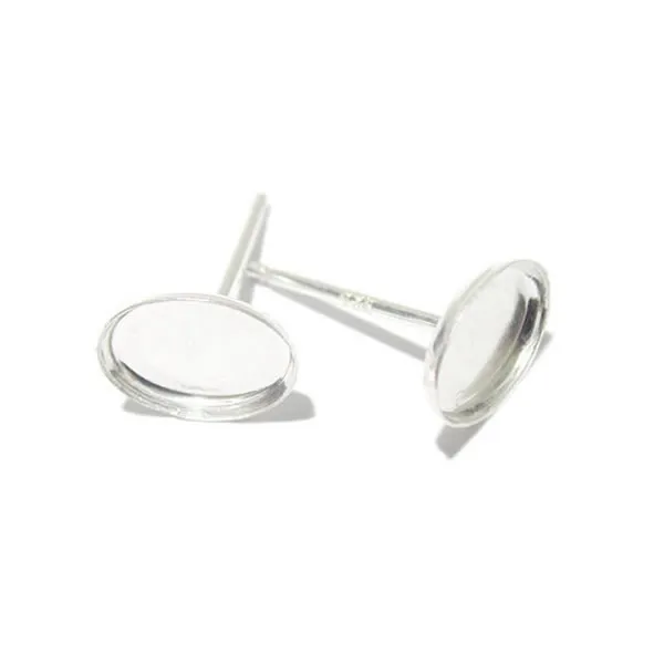 Beadsnice Earring Components 925 Silver Stud Earring Blank with Oval Bezel Settings 5x7mm Cameo Base Earring Studs Blank Settings ID 27259