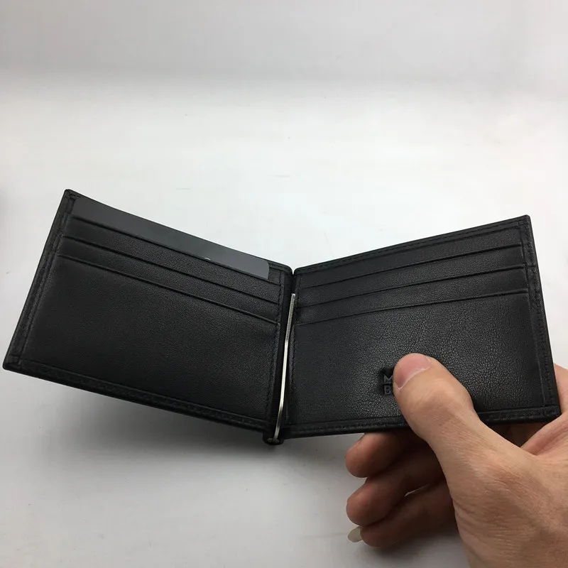 Billetera de diseñador clásico con titular de tarjetas de crédito con dinero de cuero genuino negro