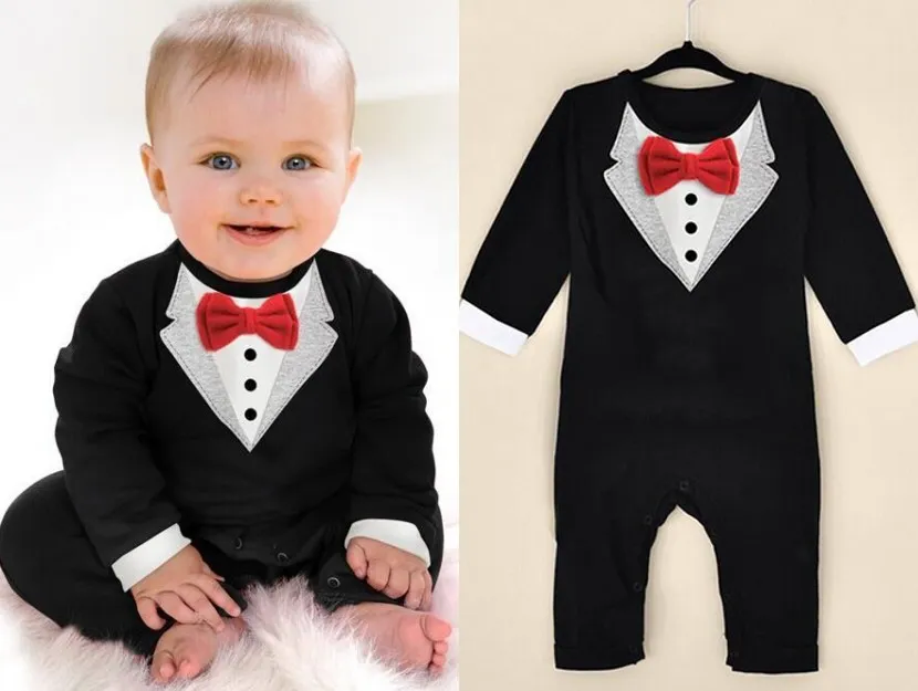 2017 New Born Boy Baby Formal Suit Tuxedo Romper Pants Jumpsuit Gentleman kläder för spädbarn Baby Romper Jumpsuits