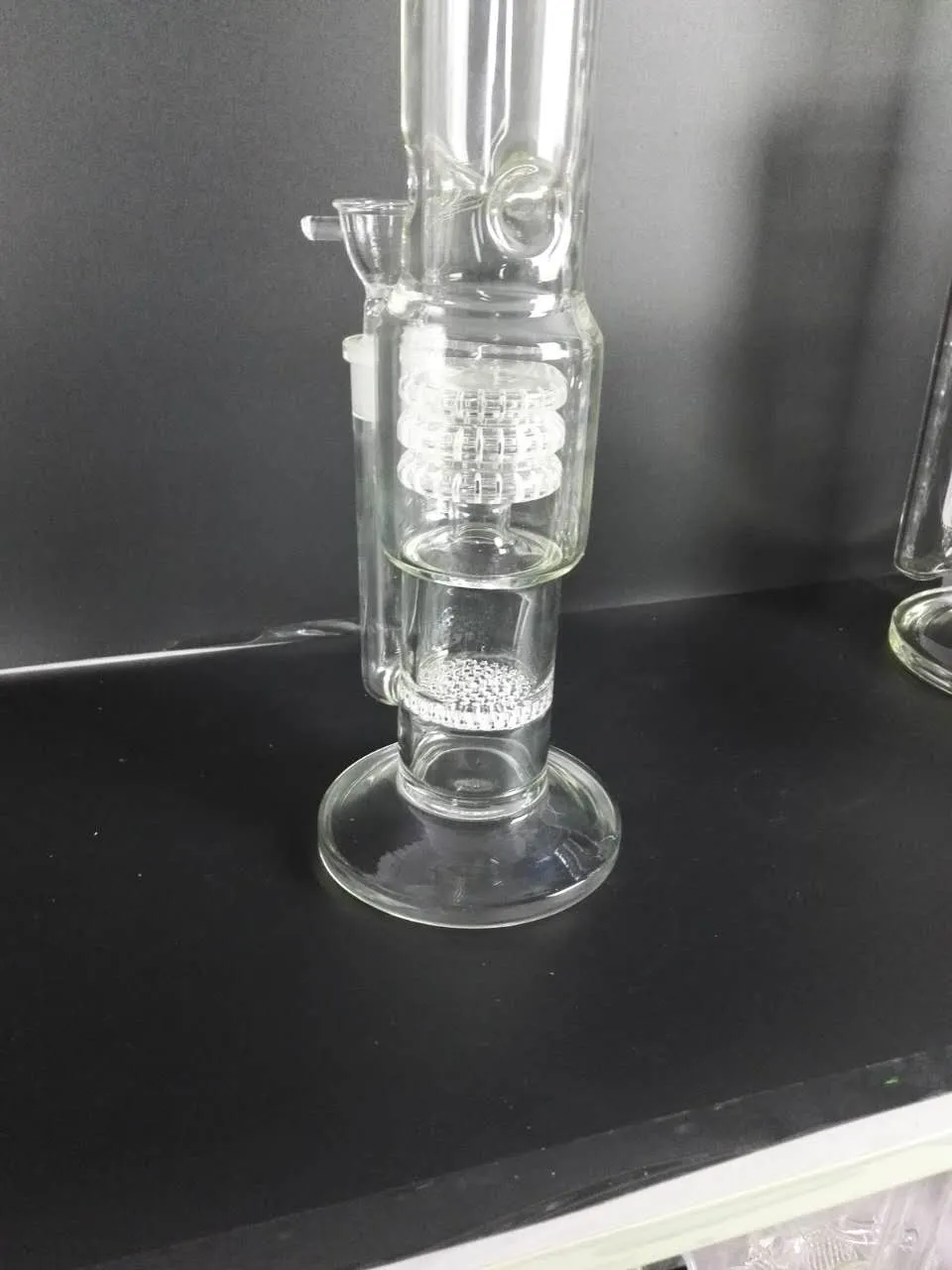 H:37CM Glass Bong water pipe 18" inches Straight pure glass TreePerc water pipe with three Honeycomb Tire Percolator Brand Quality