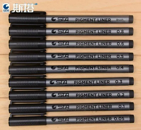 Sta 8050 Schilderij Ontwerpen Pennen Waterdichte KleurenFast Zwart Haak Lijn Maker Pen Zachte Tip Borstel Pen Art Tekening Pen 0.05mm-0.8mm Drop Shipping