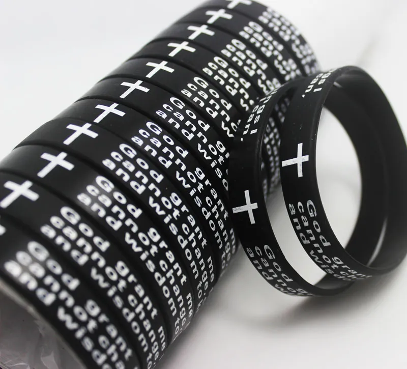 Black Bible Jesus Serenity Prayer Silicone Bracelets Men Wristband Women Religious Faith Soft Rubber Bangle Xmas Gift Hot sale Jewelry