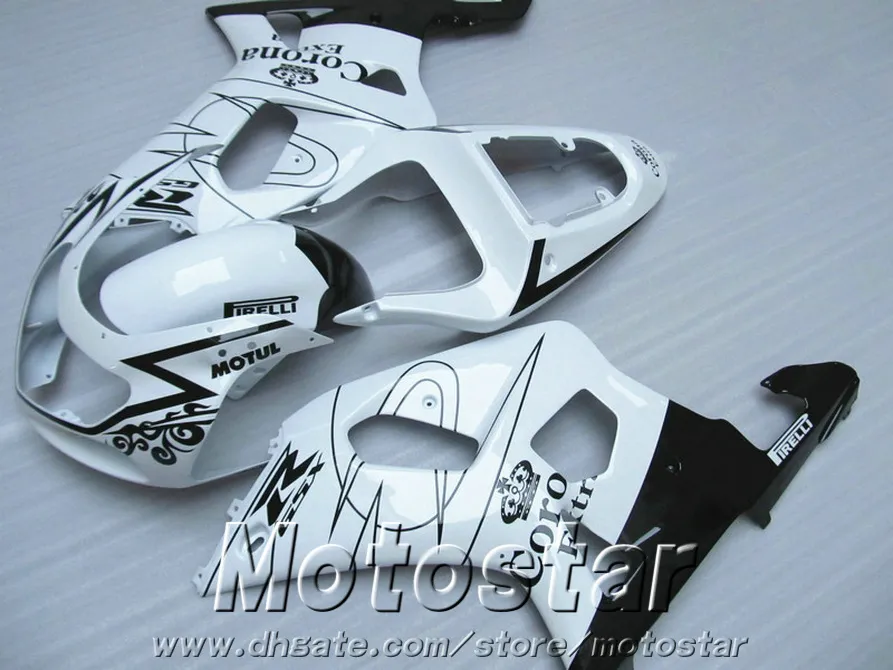 Lägsta pris ABS Fairing Kit för Suzuki GSX-R 600 750 2001 2003 2003 K1 Svart Vit Corona Fairings Set GSXR600 / 750 01-03 RA87