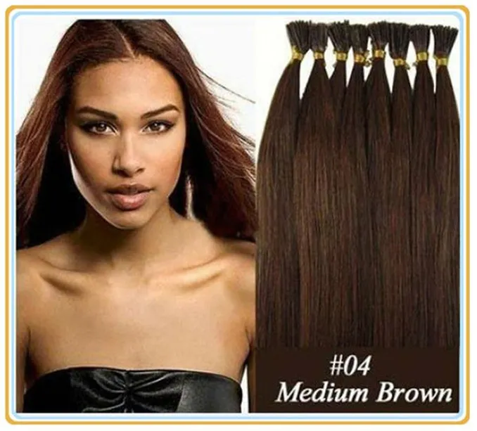 ELIBESS Оптовая - - - 18" - 22 " 1 г / с 100s / комплект 4# средний коричневый кератин палку я наконечник волос предварительно связаны перуанские наращивание волос