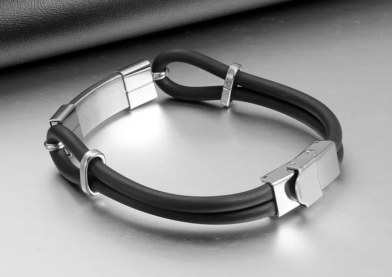 Hotsale High Quality Leather Genuine Silicone Bracelet no fade clasp New Design 3 Colour 10mm Wide Mens Stainless steel Jewelry