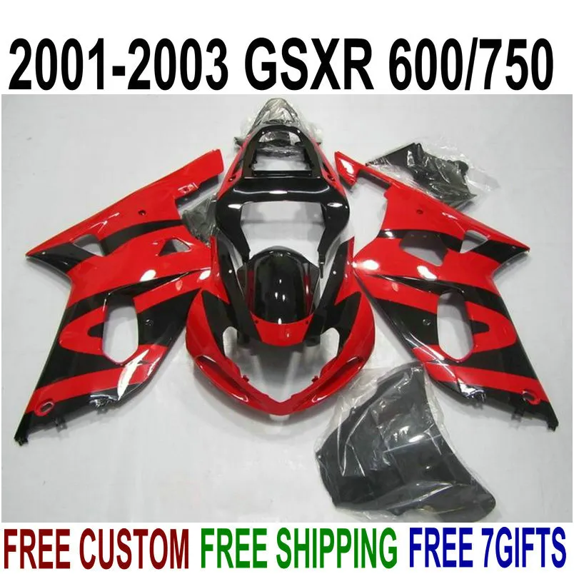 Perfect fit for SUZUKI GSXR600 GSXR750 2001-2003 plastic fairings set K1 01 02 03 GSX-R 600 750 red black fairing kit XA86