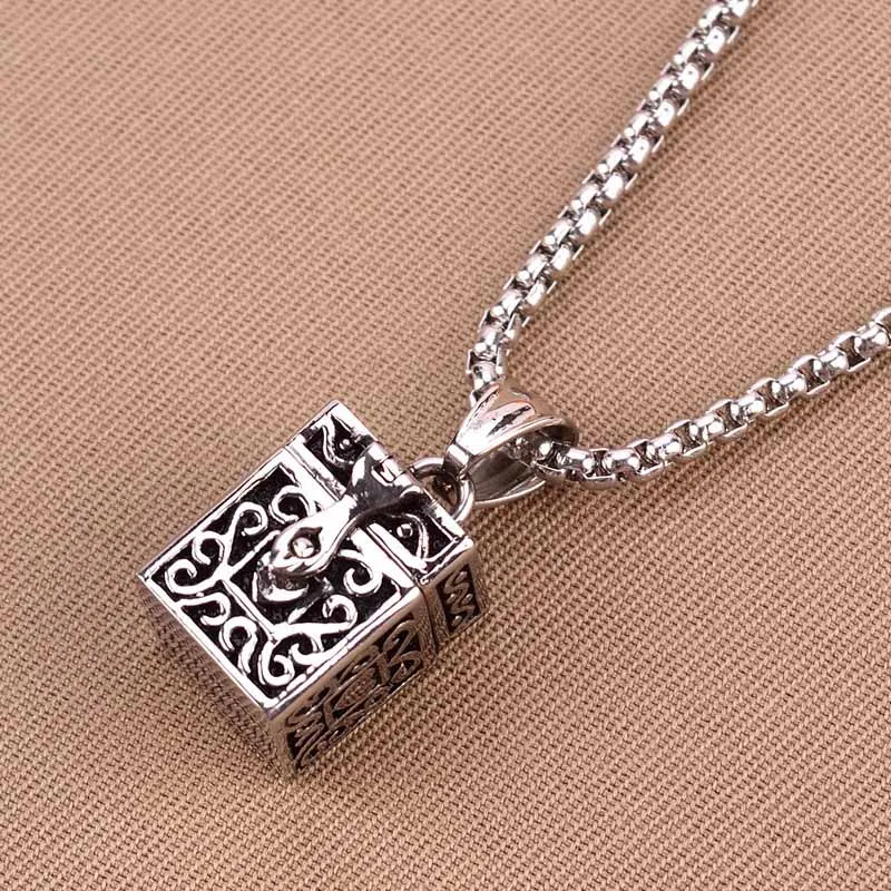 Ashes Magic Box Medaillons Hanger Urn Keepsake Vintage Ketting Titanium Stalen Huisdier Crematie Sieraden Memorial Case Ash Holder Can Open URN GZ201