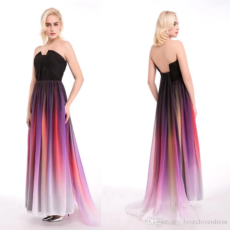 2022 Elie Saab Ombre Strapless Prom Dresses New 3 Styles Pleats Evening Gowns Chiffon Formal Dress For Cheap Bridesmaid Occasion Dress