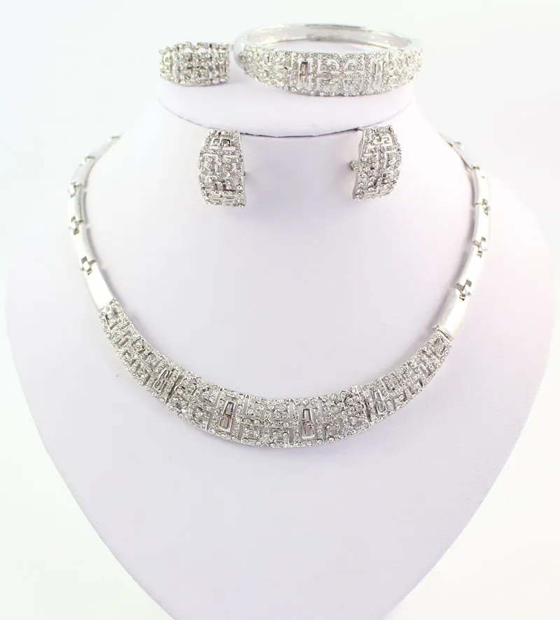 Afryka Zestawy Biżuteria Naszyjnik Bransoletka Kolczyki Pierścień Moda 18K Złoto / White Plated Wedding Party Prezent Set