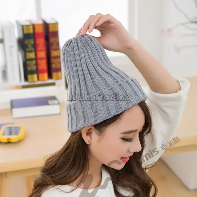 Koreanische Trendy Einfache Frauen Beanie Cap Casual Schädel Caps Gestrickte Hut Mode Nette Bunte Weiche Hüte 20 teile/los