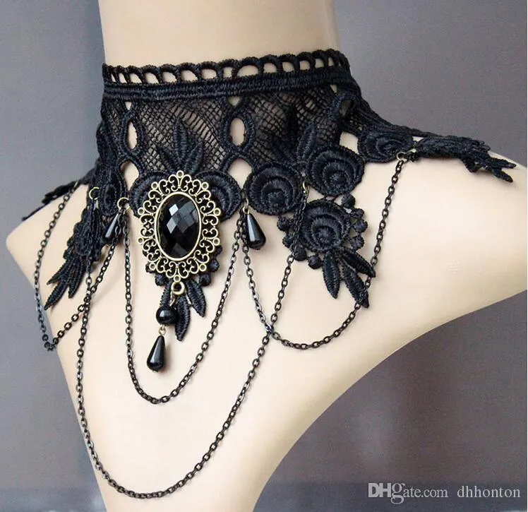 Fashion Women2024 Vintage Handmade Retro Short Gothic Steampunk Lace Flower Choker Necklace Jewellery 