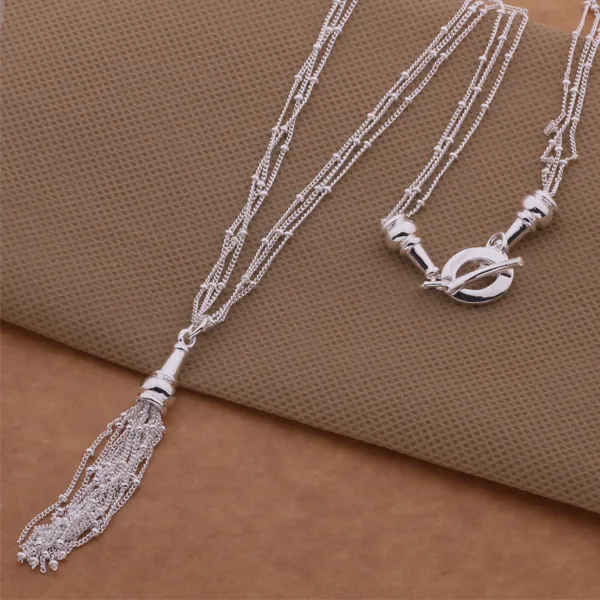 Gratis frakt med spårningsnummer Bästa mest heta säljer kvinnors känsliga gåva smycken 925 Silver 3 -kedje Tassels halsband