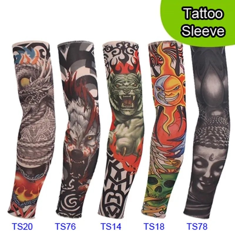 5 PCS new mixed 92Nylon elastic Fake temporary tattoo sleeve designs body Arm stockings tatoo for cool men women2795712