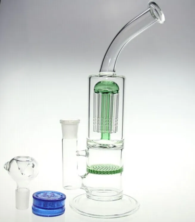 New water pipe 8 arm perk with honeycomb perk blue green clear color 18.8mm glass joint 10.5 inch glass bong tobacco pipe