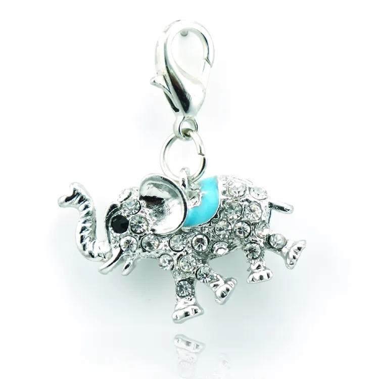Latest Fashion Floating Charms Alloy Rhinestone Elephant Lobster Clasp Charms DIY Accessories Jewelry