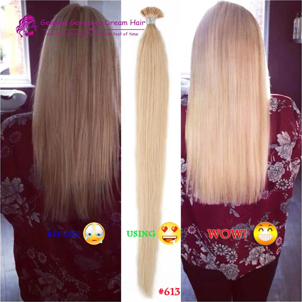 Double Drawn Human Human Silky Straight Blonde Keratin Stick I Tip Pre Bonded Micro Fusion Hair Extensions i tip hair extensions 1g