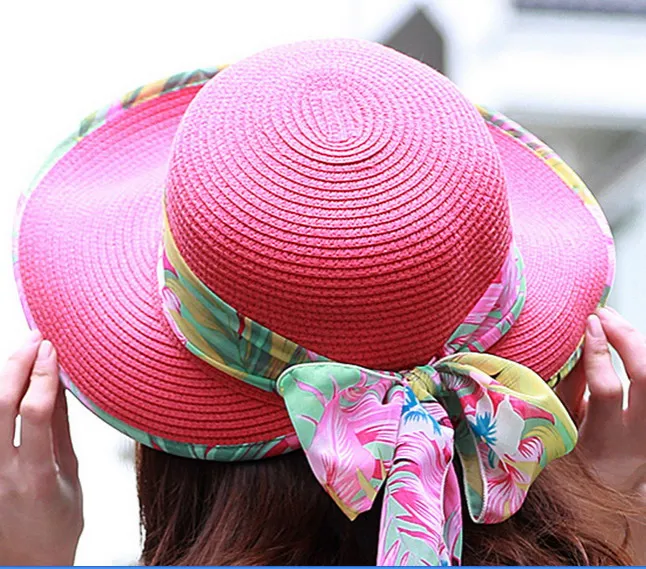 Femmes Large Large Floppy Brim Summer Beach Sun Straw Beach Derby Hat Cap 7 couleurs # 3860