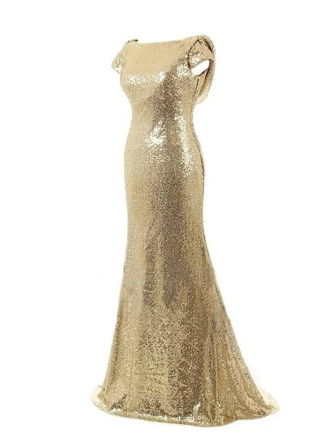 Fashion 2015 Rose Gold Mermaid Evening Dresses Bateau Capped SLeeves ...